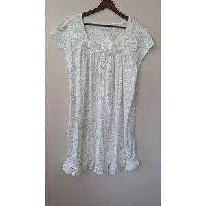 Eileen West Nightgown 1X Cotton Floral Cottagecore Romantic Lace White Multi NWT